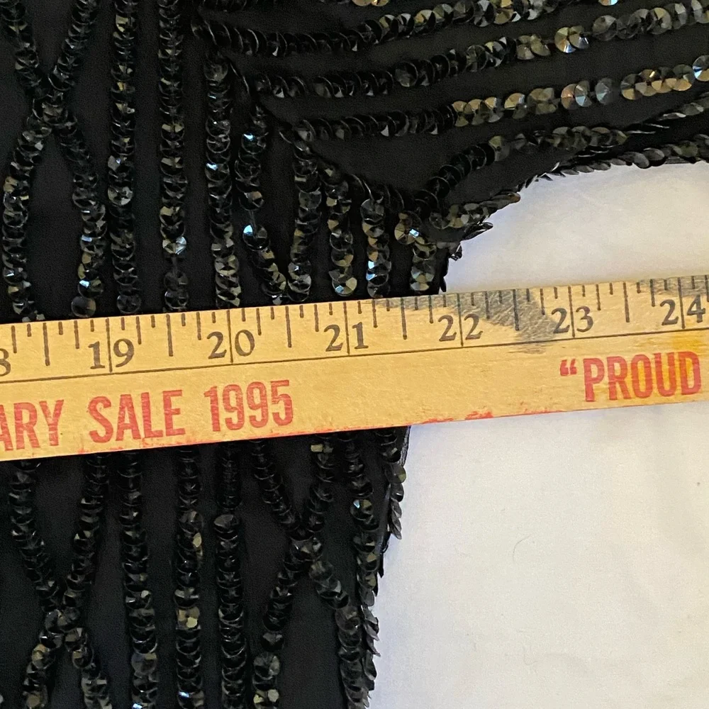 Vintage Whimsygoth Womens Black Silk Hand Beaded Sequin Embellished Blazer 15/16 - Picture 9 of 13